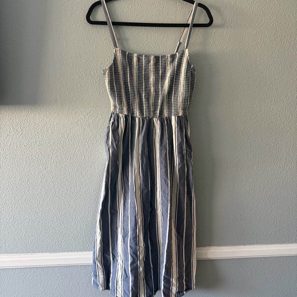 Old Navy Navy and White Striped Midi Dress